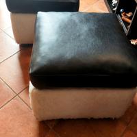 2 Pouf colore bianco e nero in pelle 