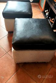 2 Pouf colore bianco e nero in pelle 