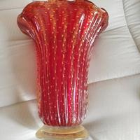 Vaso grande in vetro di Murano con foglie d'oro