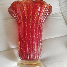 Vaso grande in vetro di Murano con foglie d'oro