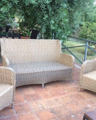 DIVANO CON 2 POLTROCINE IN RATTAN DA ESTERNO