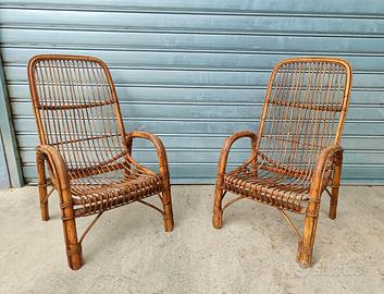 Coppia poltrone in vimini da esterno anni 60
