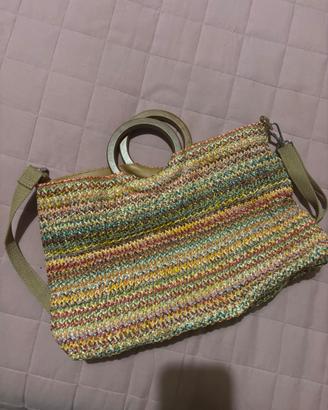Borsa estiva in raffia multicolor