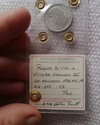 20 centesimi 1936 raro r2 fdc regno d'Italia ve3 