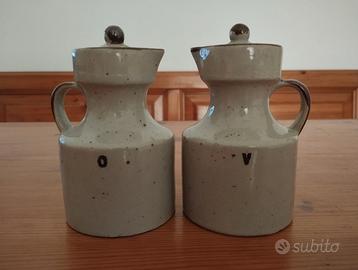 Set Olio e Aceto Vintage in Gres Ceramica Rustica 