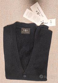 CARDIGAN UOMO 100% CASHMERE TG.52 BLU SCURO 