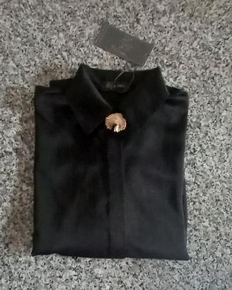 camicia donna nera in raso tg unica 