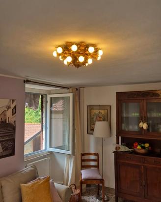 Plafoniera lampadario ferro dorato artigianale