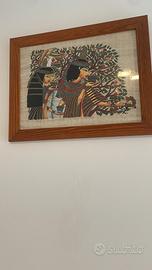 Quadro egiziano su papiro con cornice in legno