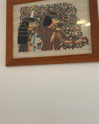 Quadro egiziano su papiro con cornice in legno