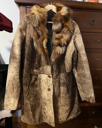 Giacca donna in vera pelle con collo di pelo beige