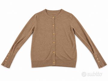 Cardigan donna beige con bottoni dorati e maniche