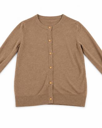 Cardigan donna beige con bottoni dorati e maniche