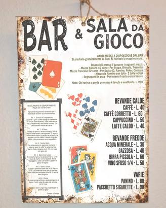 Bar listino sala gioco carte scopa ramino poker