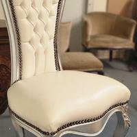Sedia Barocca con Schienale Alto ,Argento e bianco