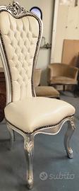 Sedia Barocca con Schienale Alto ,Argento e bianco
