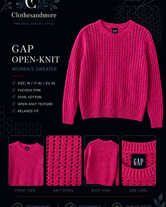 Maglione GAP donna M fucsia traforato cotone