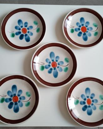 Set di 5 piatti vintage dipinti mano