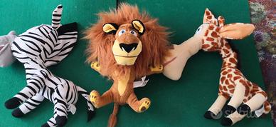 4 peluche Madagascar, Marty, Alex, Gloria e Melman