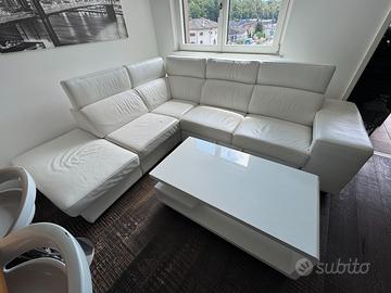 Divano letto angolare bianco 270x236 cm + tavolino