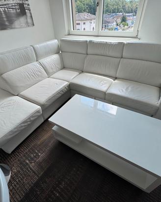 Divano letto angolare bianco 270x236 cm + tavolino