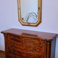 Cassettone e comodini in radica di noce + specchio