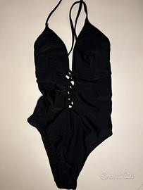 Costume intero nero donna S scollo mare piscina