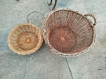 lotto di 2 cesti in vimini, vintage 