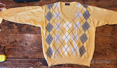 Maglione Malagrida Uomo Scollo V Lana Giallo Argyl