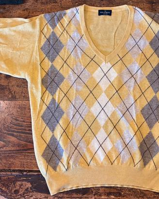 Maglione Malagrida Uomo Scollo V Lana Giallo Argyl