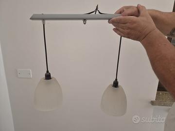 Lampadario 2 luci sospensione vetro satinato E14
