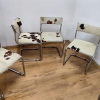 Set 4 Sedie Design in Tubolare Cromato e Pelle Cav