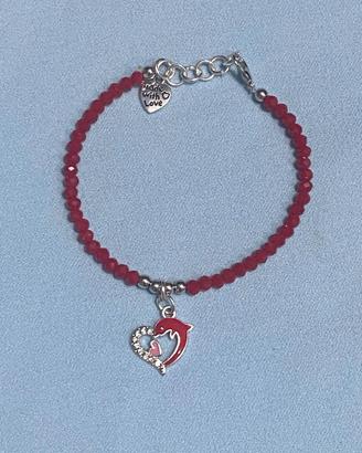 BRACCIALE CUORE CON DELFINO ROSSO FATTO A MANO