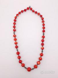 Collana Vintage Corallo Bambù Rosso Novecento