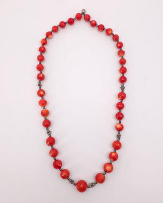 Collana Vintage Corallo Bambù Rosso Novecento