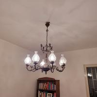 Lampadario vintage in bronzo con putti 6 luci