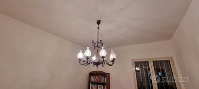 Lampadario vintage in bronzo con putti 6 luci