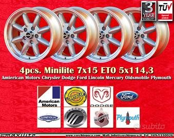 4 pz. cerchi Minilite 7x15 PCD 5x114.3 Ford Chrysl