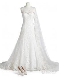 Abito da sposa di pizzo, velo, Scarpe Melluso 38