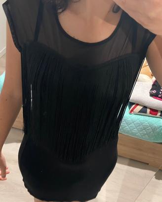 Vestito corto nero con frange