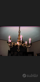 Lampadario ottone bronzato 6 luci Prima metà '900