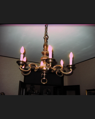 Lampadario ottone bronzato 6 luci Prima metà '900