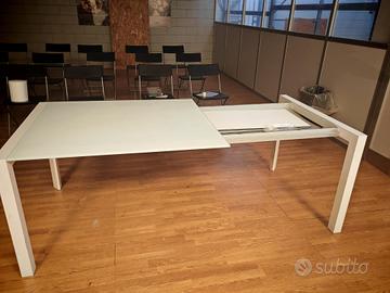 tavolo allungabile vetro satinato e gambe acciaio 