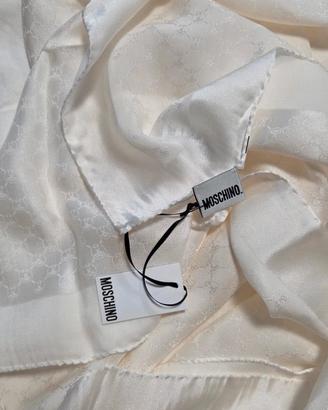 foulard scialle bianco moschino 100% pura seta