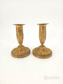 Coppia Candelieri Antichi Bronzo Dorato Fine XIX.