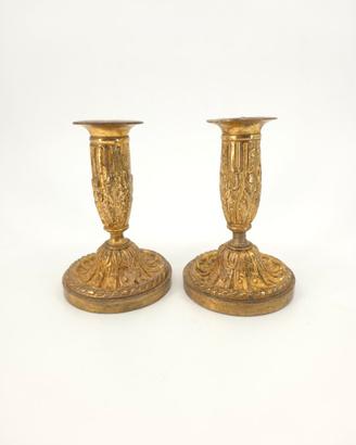 Coppia Candelieri Antichi Bronzo Dorato Fine XIX.