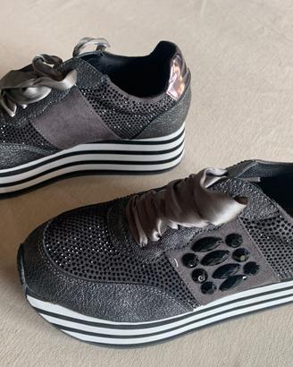 CaféNoir sneakers donna 37 platform gioiello grigi