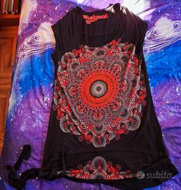 T-Shirt tunica DESIGUAL nero rosso mis. XXL Usata