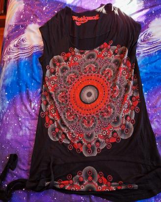 T-Shirt tunica DESIGUAL nero rosso mis. XXL Usata