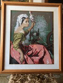 Quadro a mezzopunto "Donna che fila"